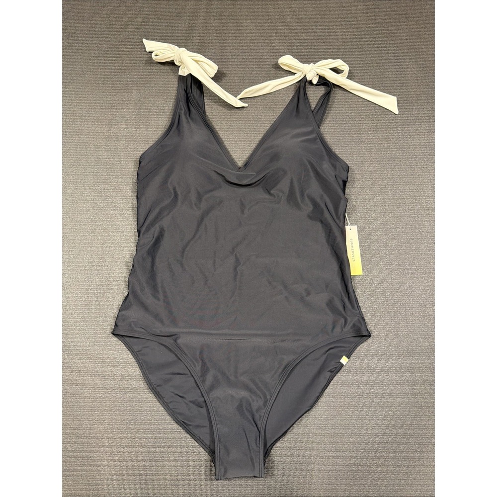 NEW Summersalt Bow Sweetheart Size 16 One Piece Swimsuit Black White